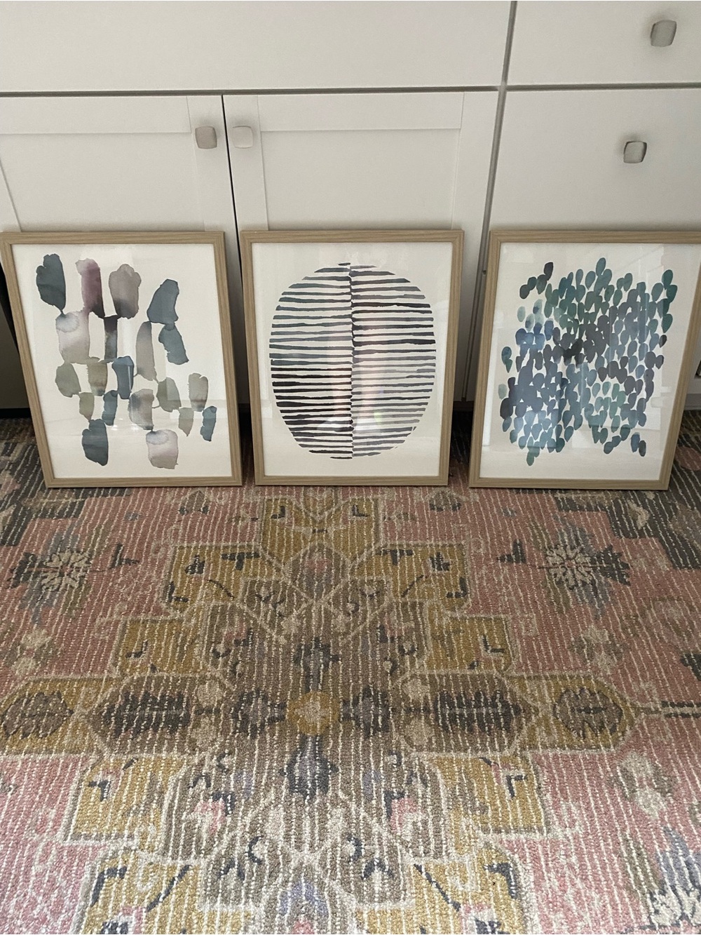 Threshold set of 3 Abstract Art in Frames with glass